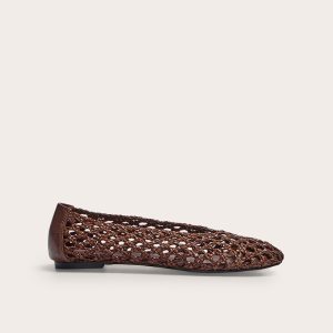 Chocolate Pu Round Toe Woven Ballet Flats