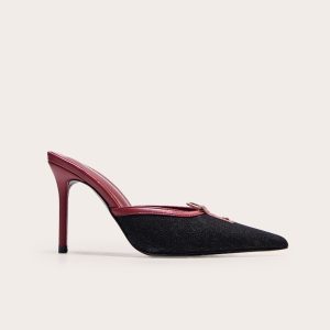 Red PU Point Toe Vintage Look Heeled Mules