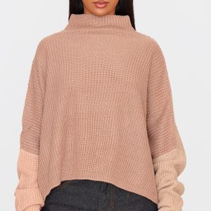 Stone Oversized Colour Block Jumper