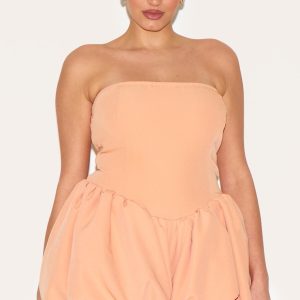 Plus Apricot Contrast Woven Bandeau Puffball Playsuit