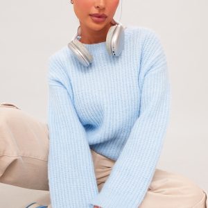 Petite Baby Blue Oversized Fluffy Knitted Jumper