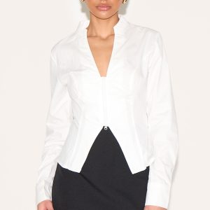 Petite White Zip Up Shirt