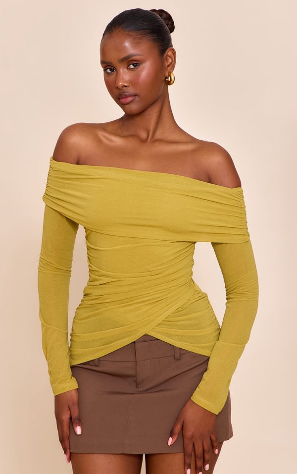 9fb33706dc981517a643c71c877df3ae74baf6ab_CNN0208_1_olive_stretch_chiffon_ruching_bardot_detail_long_sleeve_top