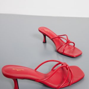Red Pu Wide Fit Square Toe Knotted Heeled Mules
