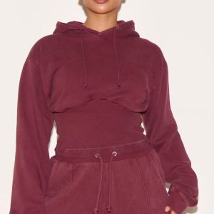Shape Wine Sweat Cropped Shirred Waist Hoodie