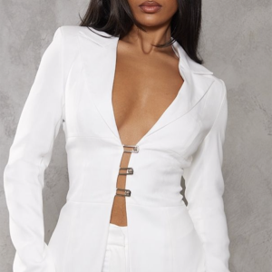 White Fitted Lace Up Back Blazer