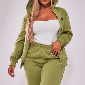 PRETTYLITTLETHING Shape Khaki Embroidered Zip Through Hoodie