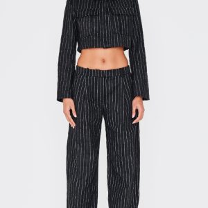 Black Premium Pinstripe Wide Leg Trousers