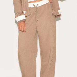 Taupe Contrast Seam Straight Leg Joggers