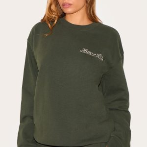 Khaki Mind & Soul Premium Print Oversized Sweatshirt