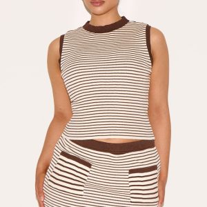 Shape Mocha Knitted Striped Vest Top