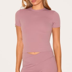 Mauve Ultimate Sculpt Longline Short Sleeve Gym Top