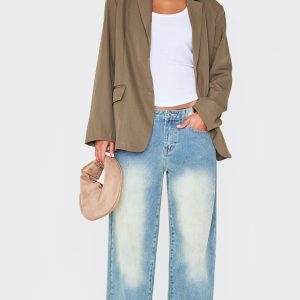 Olive Seam Detail Structured Oversized Blazer