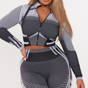 Shape Grey Contrast High Neck Long Sleeve Jacket