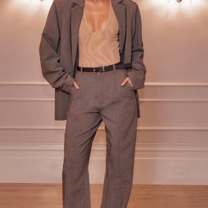 Dark Taupe Wide Leg Split Hem Trousers