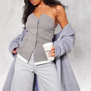 Grey Woven Bandeau Button Up Waistcoat
