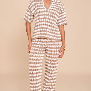 Mocha Crochet Stripe Knit Trouser