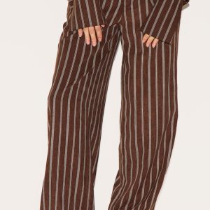 Dark Chocolate Pinstripe Peach Skin Tailored Trousers