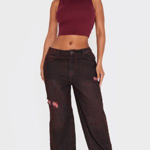 Shape Burgundy Washed Denim Wide Leg Jeans