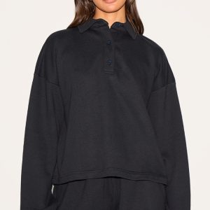 Black Loopback Oversized Polo Detail Sweatshirt