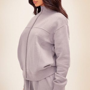 Petite Charcoal Grey Seam Detail Zip Up Track Top