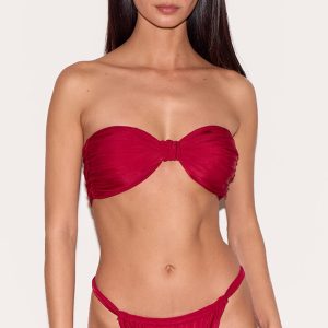 Berry Red Knot Front Bandeau Bikini Top