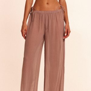 Stone Pinstripe Chiffon Beach Trousers