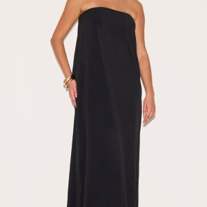 Plus Black Floaty Woven Bandeau Maxi Dress