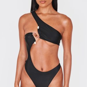 Black Stone Trim Cut Out Swimsuit