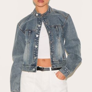 Vintage Blue Racer Collar Denim Jacket