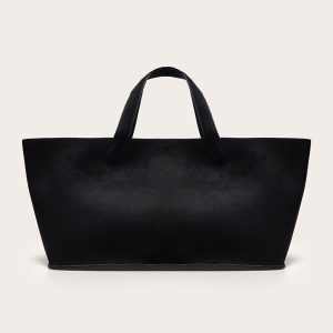 Black Faux Suede Elongated Hand Bag