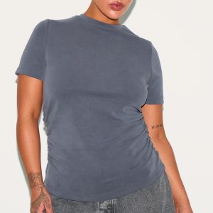 Plus Grey Modal Ruched Side Top
