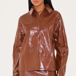 Chocolate Faux Leather Oversized Shirt