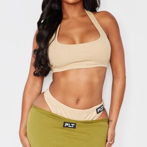 Shape Olive Ribbed Halterneck Bralet