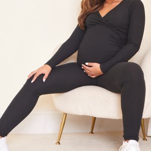 Maternity Black Brushed Rib Leggings