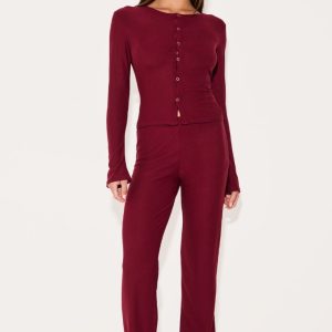 Burgundy Soft Touch Straight Leg Trousers