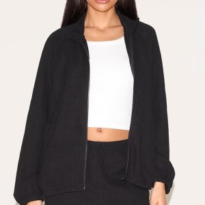 Petite Black Oversized Interlock Zip Through Sweatshirt