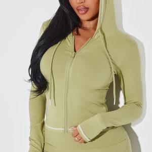 Shape Sage Green Sculpted Contrast Stitch Zip Through Hoodie