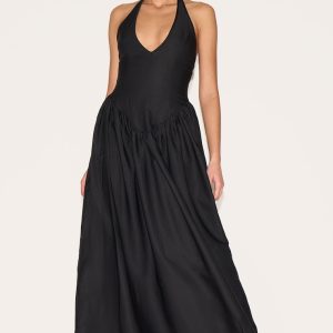 Petite Black Halter Neck Floaty Maxi Dress