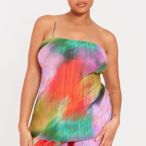 Plus Multi Print Plisse Bandeau Top