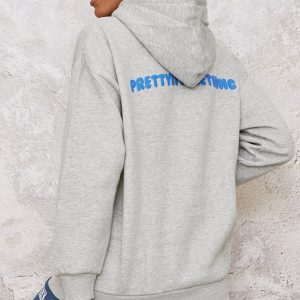 PRETTYLITTLETHING Grey Puff Back Print Hoodie