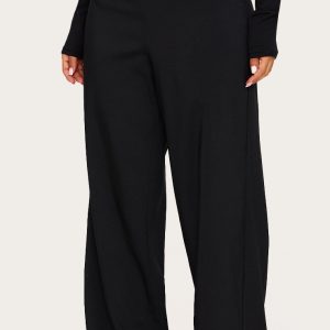 Petite Black Low Rise Cut Out Buckle Detail Wide Leg Trousers