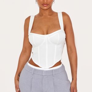 Shape White Woven Corset Crop Top