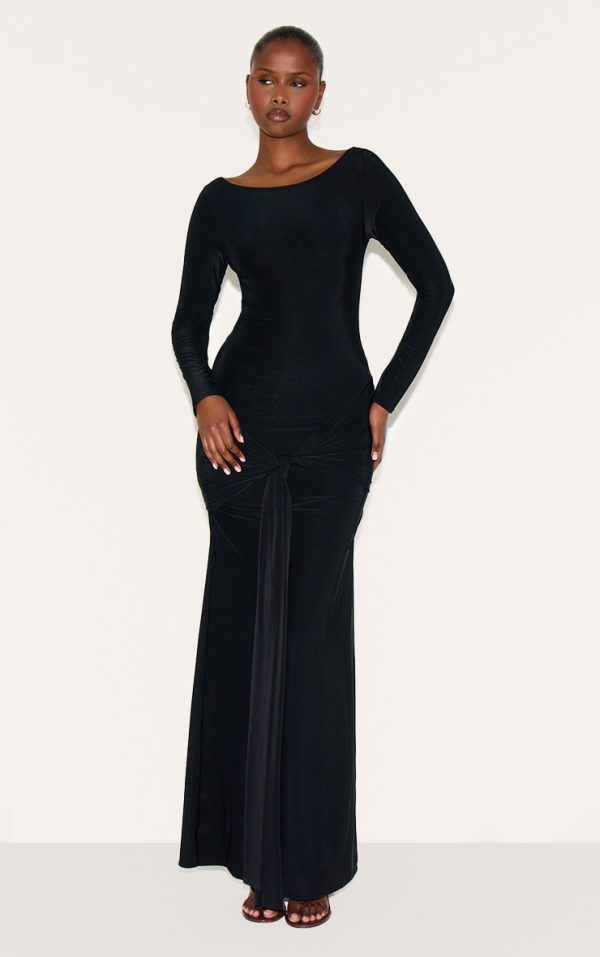 a48c3e376bf8fca5b7639680813966996249b55f_CNM8956_3_black_double_layer_slinky_drop_waist_knot_detail_maxi_dress