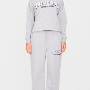 PRETTYLITTLETHING Grey Marl Borg Sports Essentials Wide Leg Joggers