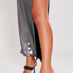 Black Pu Square Toe Diamante Padded Strap Heeled Mules
