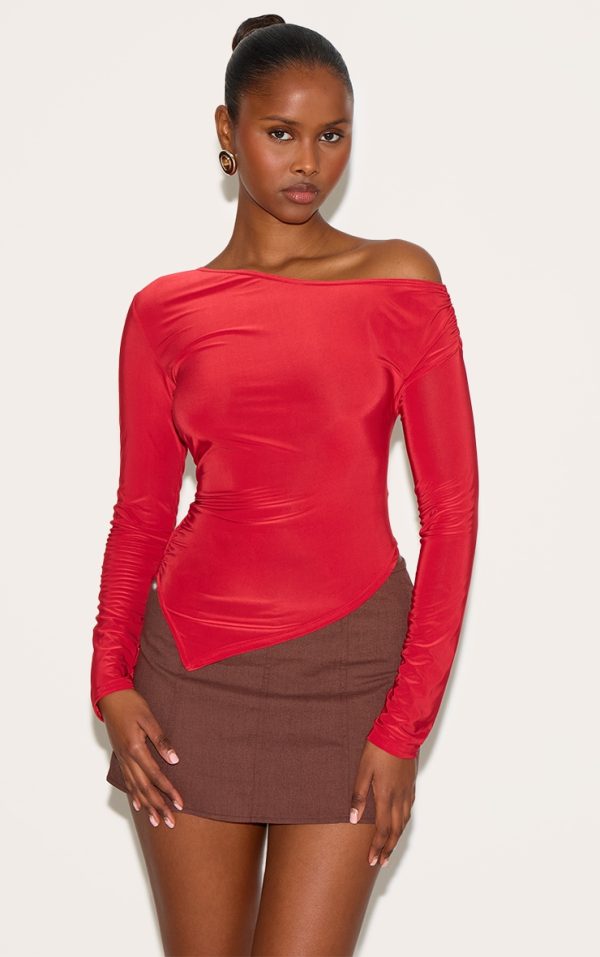 a53c153a0a040e2b714bb6ad55e26cd74111de83_CNM7730_1_red_soft_touch_asymmetric_ruched_long_sleeve_top
