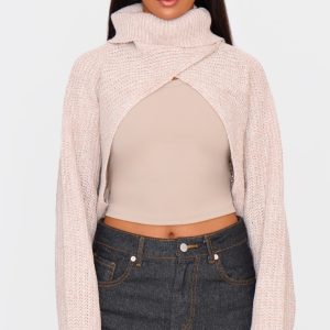 Beige Extreme Cropped Knit Jumper