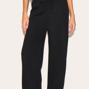 Black Thick Waistband Wide Leg Joggers