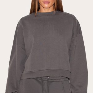 PRETTYLITTLETHING Tall Charcoal Premium Studio Print Boxy Sweatshirt